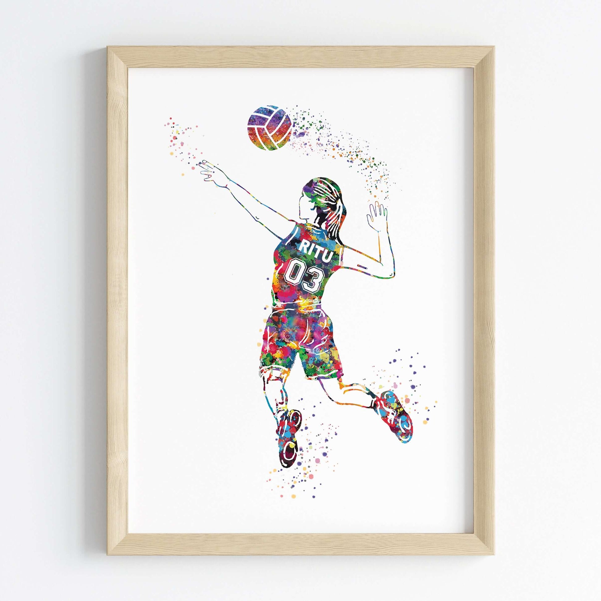 Inspirational volleyball player girl wall art wooden frame