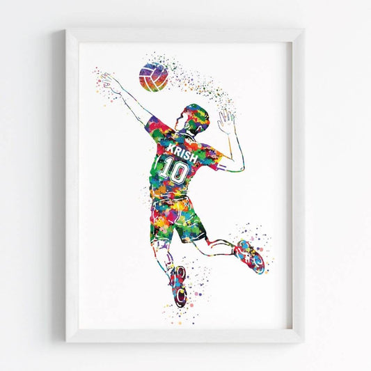 Inspirational volleyball player boy wall art white frame