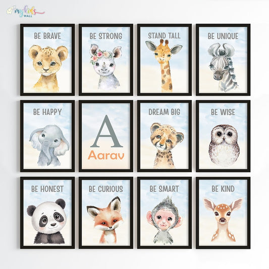 Watercolor Baby Animals Motivational Personalised Wall Art (Framed)