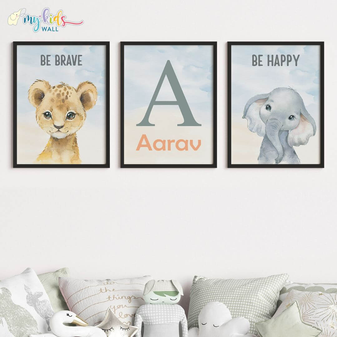 Inspirational baby animal wall art set of 3 black frame