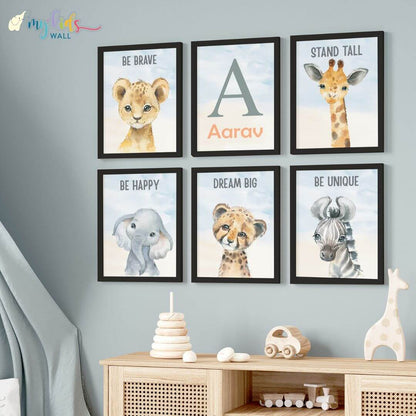 Inspirational baby animal wall art set of 6 black frame