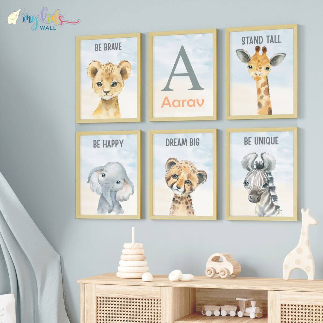 Inspirational baby animal wall art set of 6 wooden frame