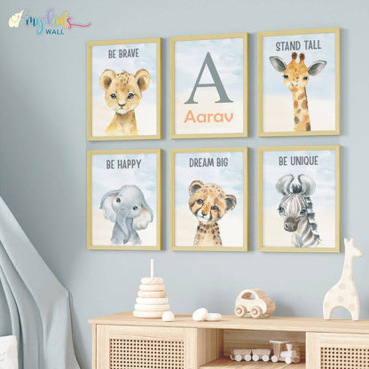 Inspirational baby animal wall art set of 6 wooden frame