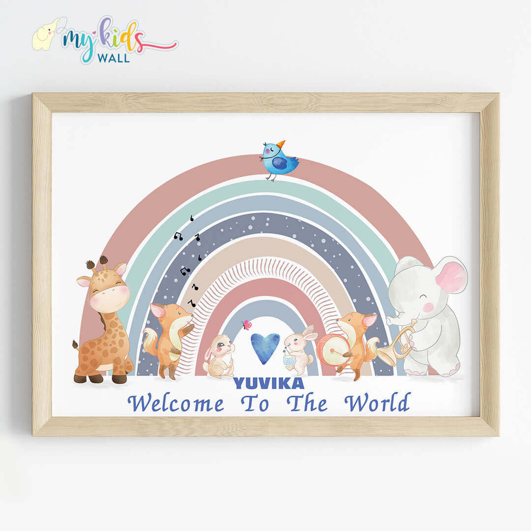 Welcome baby pastel rainbow nursery wall art wooden frame