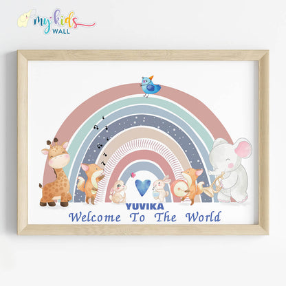 Welcome baby pastel rainbow nursery wall art wooden frame
