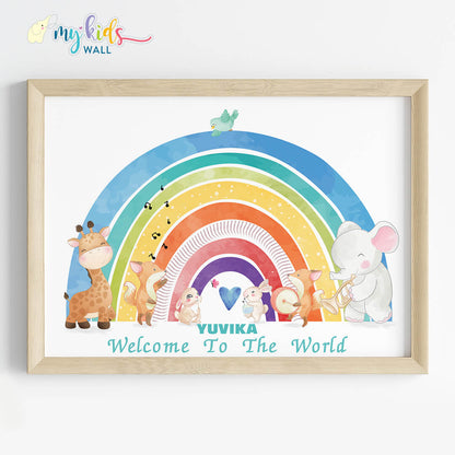 Welcome baby vibrant rainbow nursery wall art wooden frame
