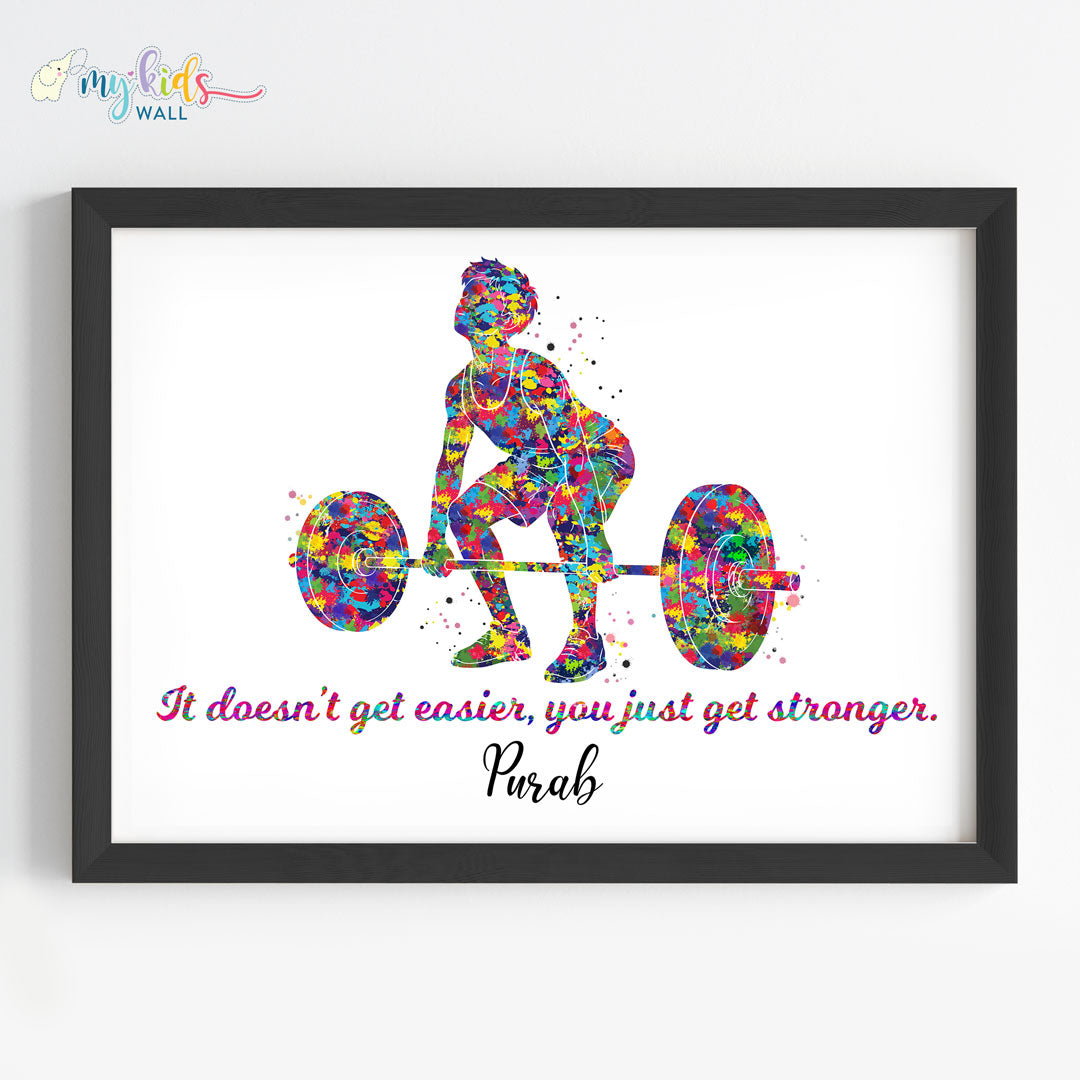 Weightlifter Boy Personalized Wall Art Framed Black
