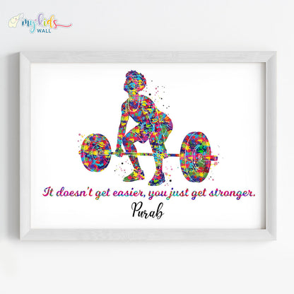 Weightlifter Boy Personalized Wall Art Framed White