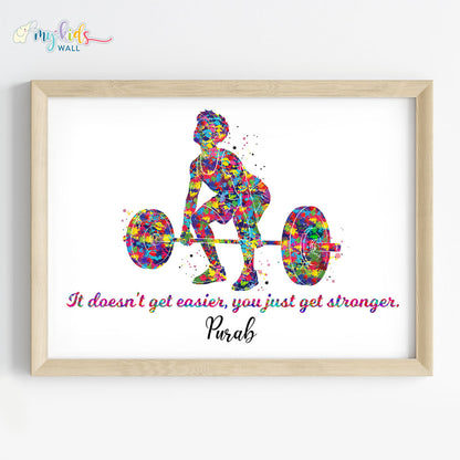 Weightlifter Boy Personalized Wall Art Framed Wodden