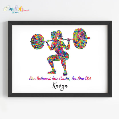 Weightlifter Girl Personalized Wall Art Framed Black