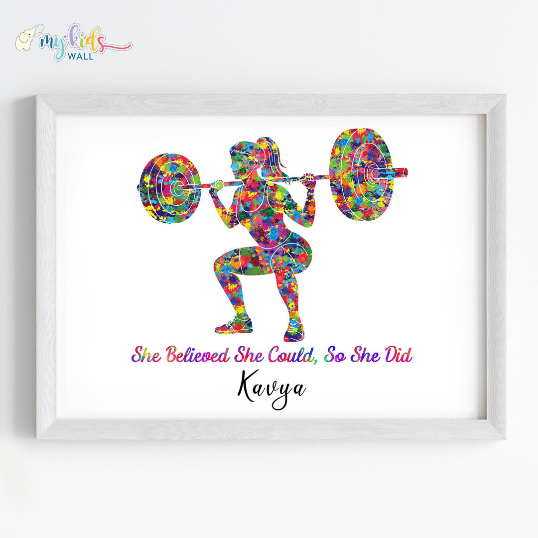 Weightlifter Girl Personalized Wall Art Framed White