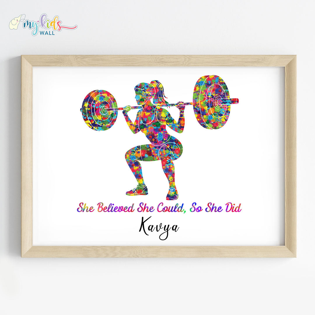 Weightlifter Girl Personalized Wall Art Framed Wooden