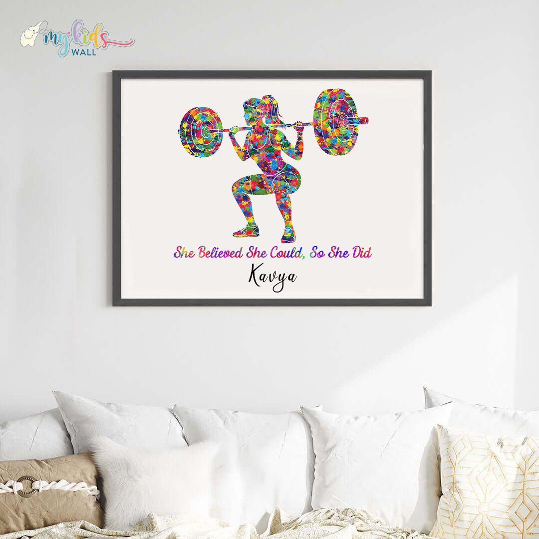 Weightlifter Girl Personalized Wall Art Big Frame Black