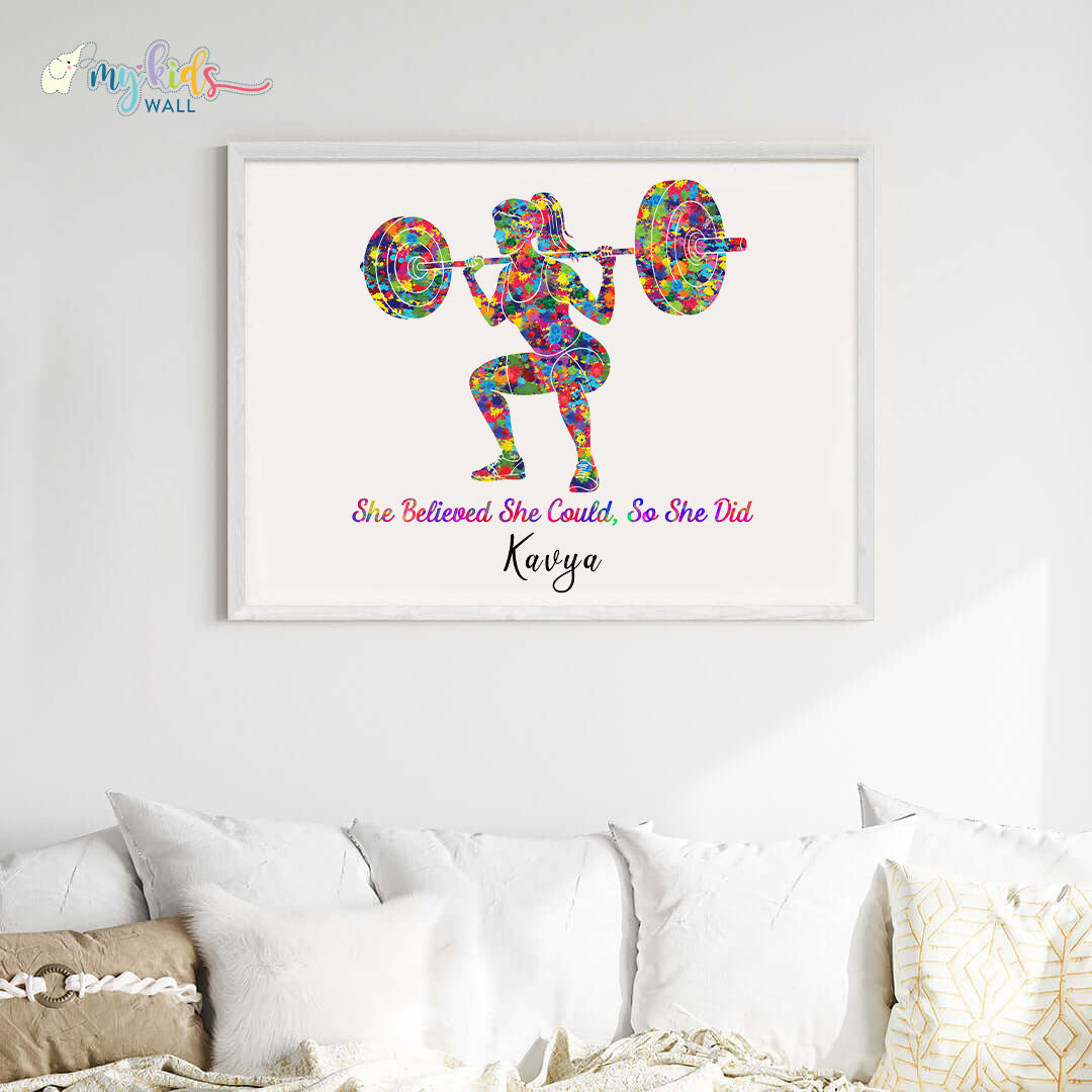 Weightlifter Girl Personalized Wall Art Big Frame White