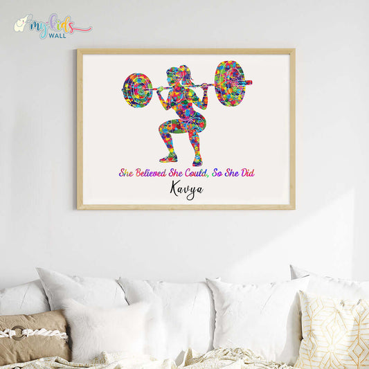 Weightlifter Girl Personalized Wall Art Big Frame Wooden
