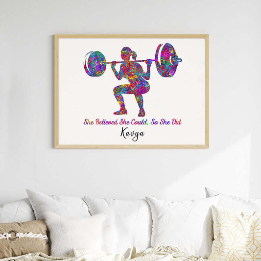 Inspirational weightlifter girl wall art wooden frame