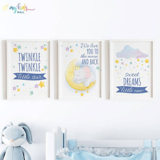 Inspirational parenting quote blue wall art set of 3 white frame