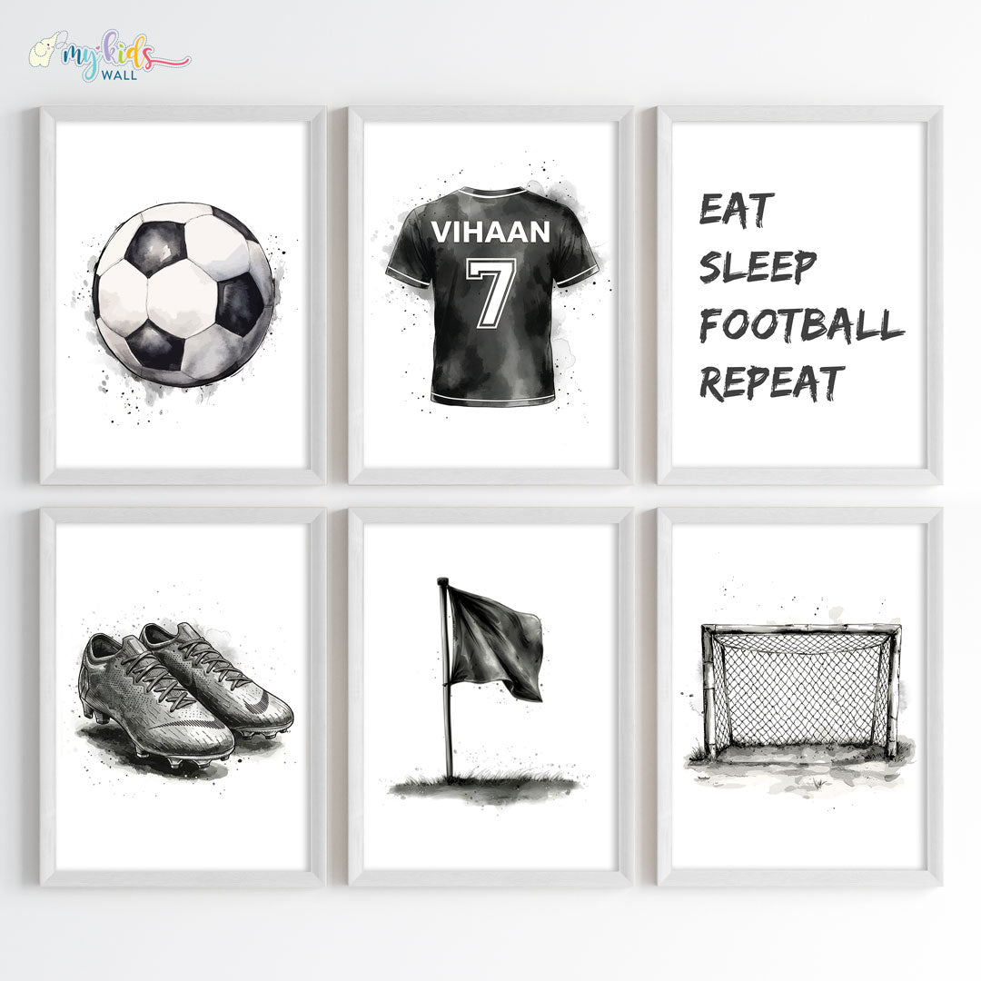 Football Themed Black&White Personalised Wall Art (Framed)