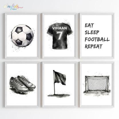 Football Themed Black&White Personalised Wall Art (Framed)