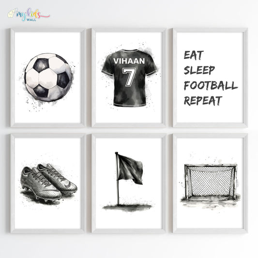 Football Themed Black&White Personalised Wall Art (Framed)