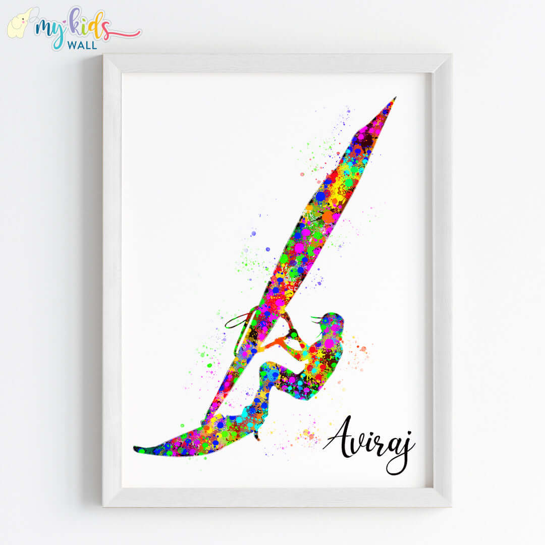 Inspirational wind surfer boy wall art white frame