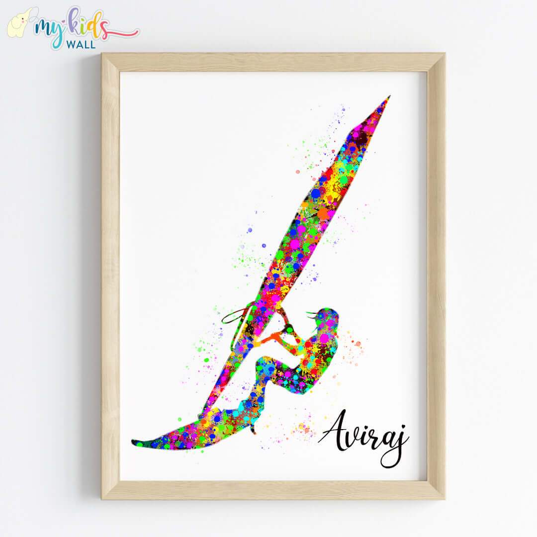 Inspirational wind surfer boy wall art wooden frame