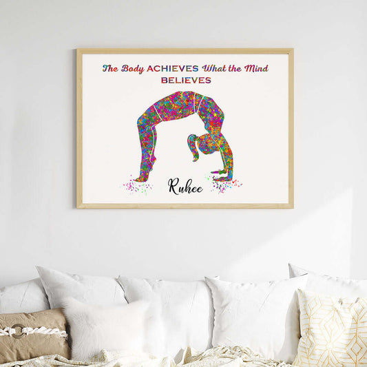 Inspirational Yoga Backbend Pose girl wall art wooden frame