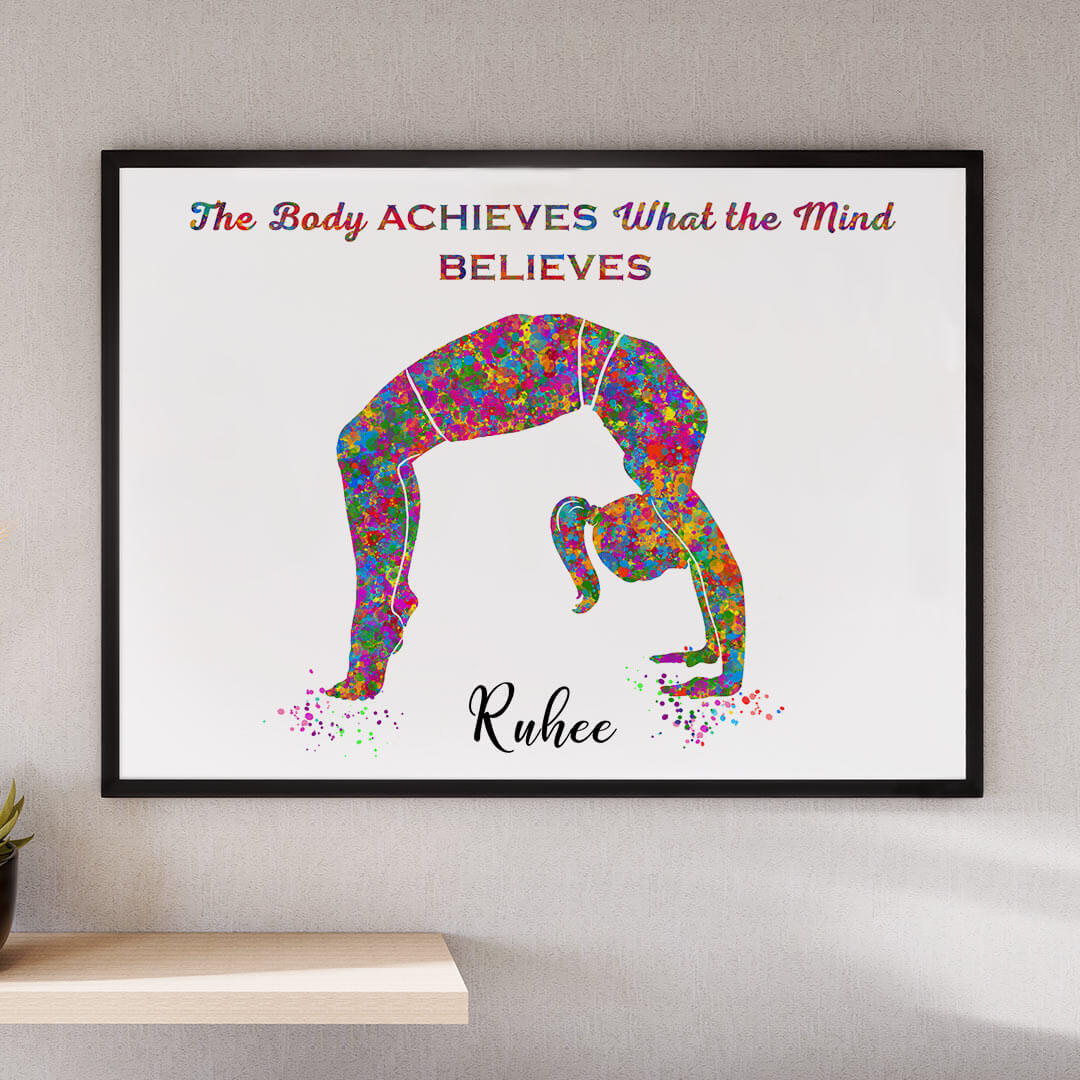 Inspirational Yoga Backbend Pose girl wall art black frame