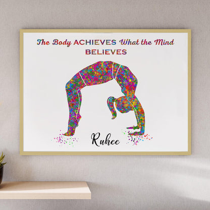 Inspirational Yoga Backbend Pose girl wall art wooden frame