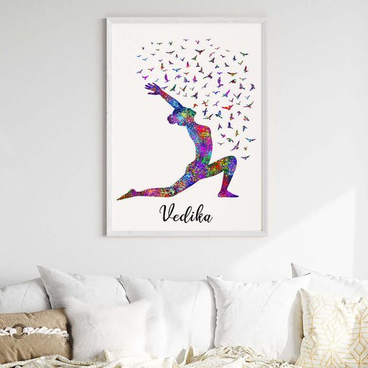 Inspirational Yoga warrior pose girl wall art white frame