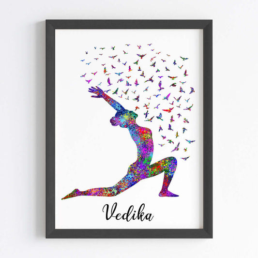 Inspirational  Yoga warrior pose girl wall art black frame