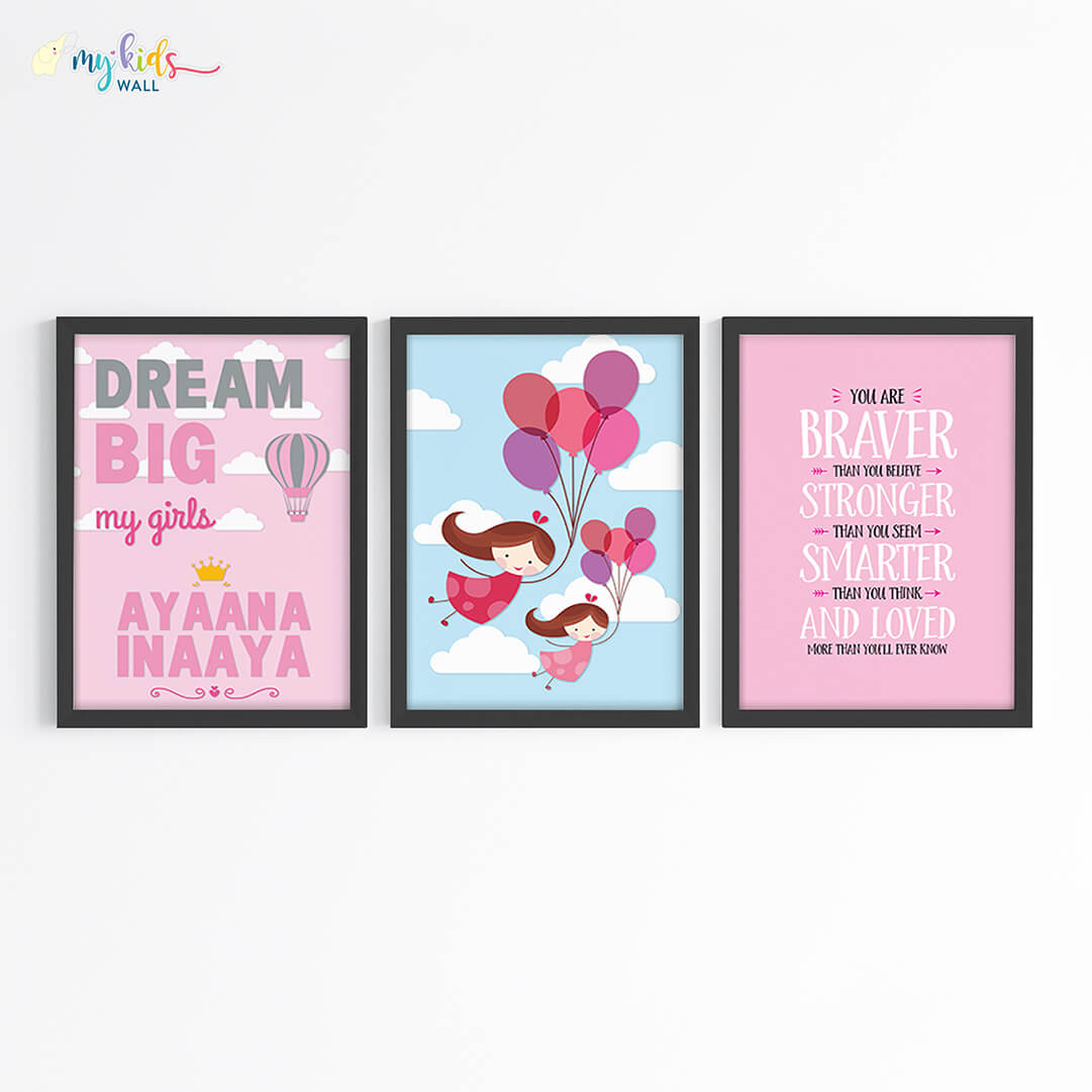 Inspirational sibling wall art set of 3 black frame