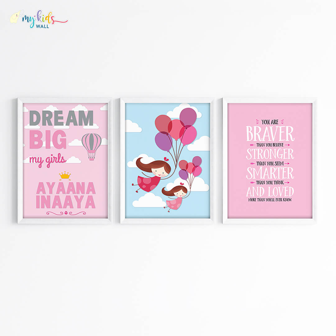 Inspirational sibling wall art set of 3 white frame