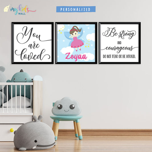 Inspirational encouragement girl wall art set of 3 black frames