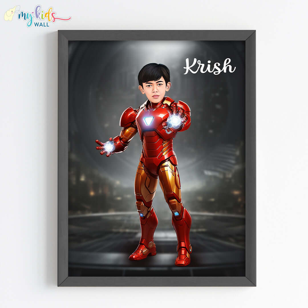 Young iron man superhero wall art black frame