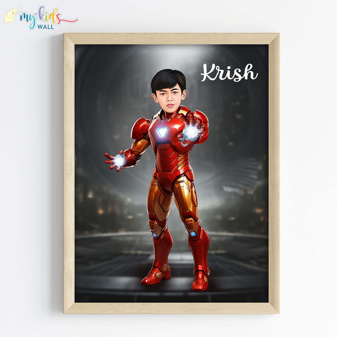 Young iron man superhero wall art wooden frame