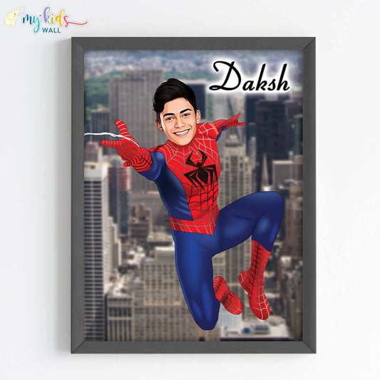 Young spiderman man superhero wall art black frame