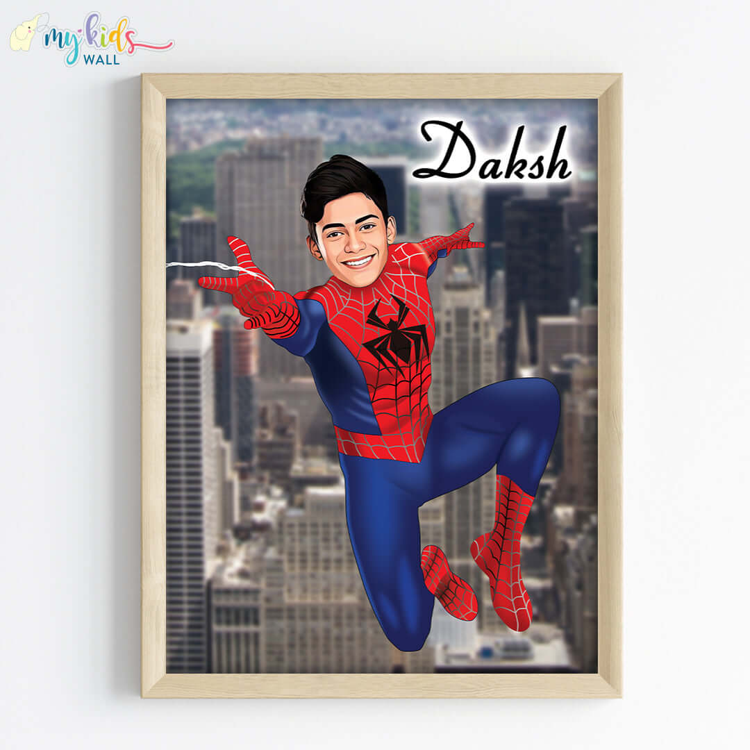 Young spiderman man superhero wall art wooden frame