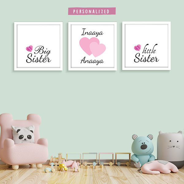 Load image into Gallery viewer, &#39;Big Sister Little Sister&#39; Personalised Wall Art (Framed Set of 3)
