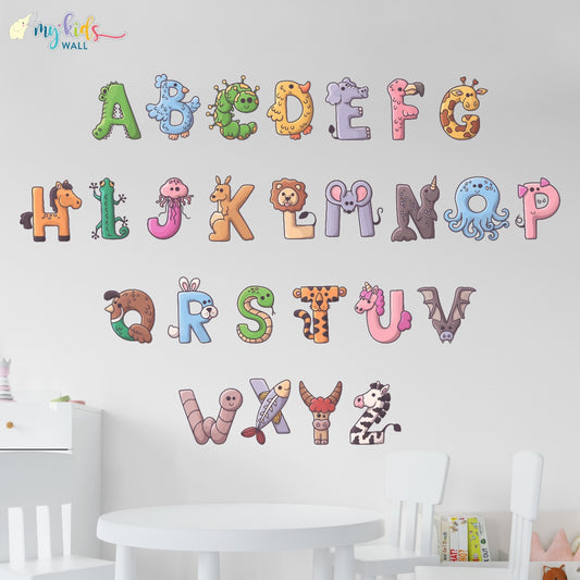 Animal Illustrated Alphabets Wall Stickers