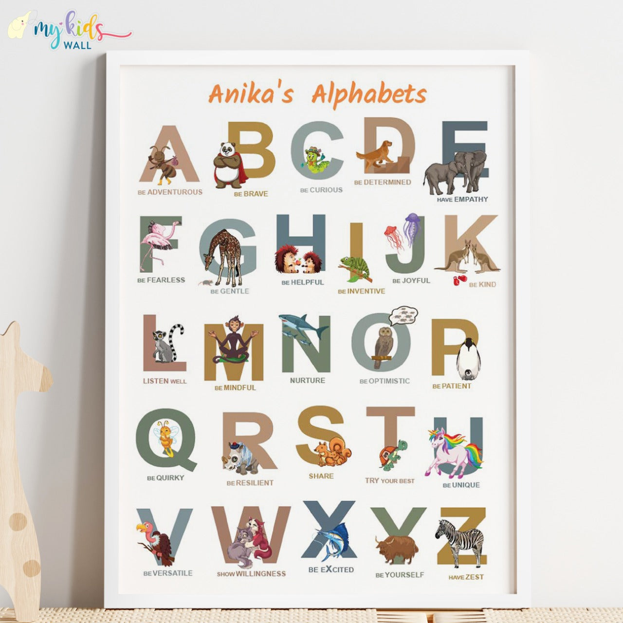 A to Z of Emotions Personalised Animal Wall Art (Framed)