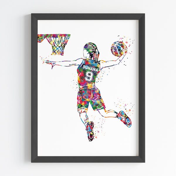 Load image into Gallery viewer, &#39;Basketball Player&#39; Girl Dunk Personalised Wall Art (Framed)
