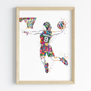'Basketball Player' Girl Dunk Personalised Wall Art (Framed)