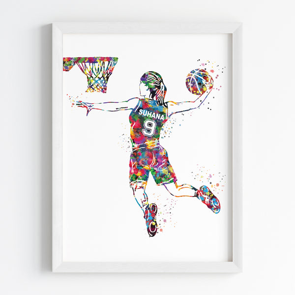 Load image into Gallery viewer, &#39;Basketball Player&#39; Girl Dunk Personalised Wall Art (Framed)
