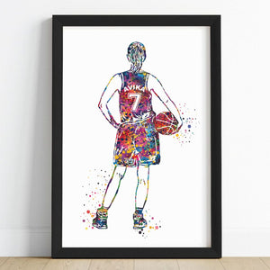 'Basketball Player' Girl Personalised Wall Art (Framed)