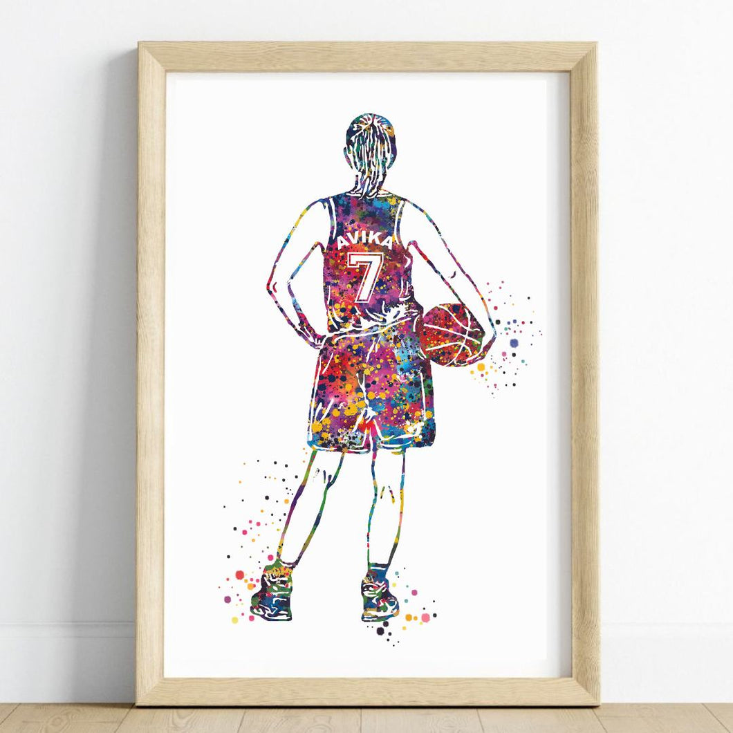 'Basketball Player' Girl Personalised Wall Art (Framed)