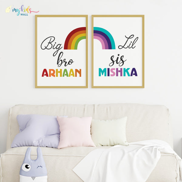 Load image into Gallery viewer, &#39;Big Bro Lil Sis&#39; Personalized Wall Art (Framed Set of 2)
