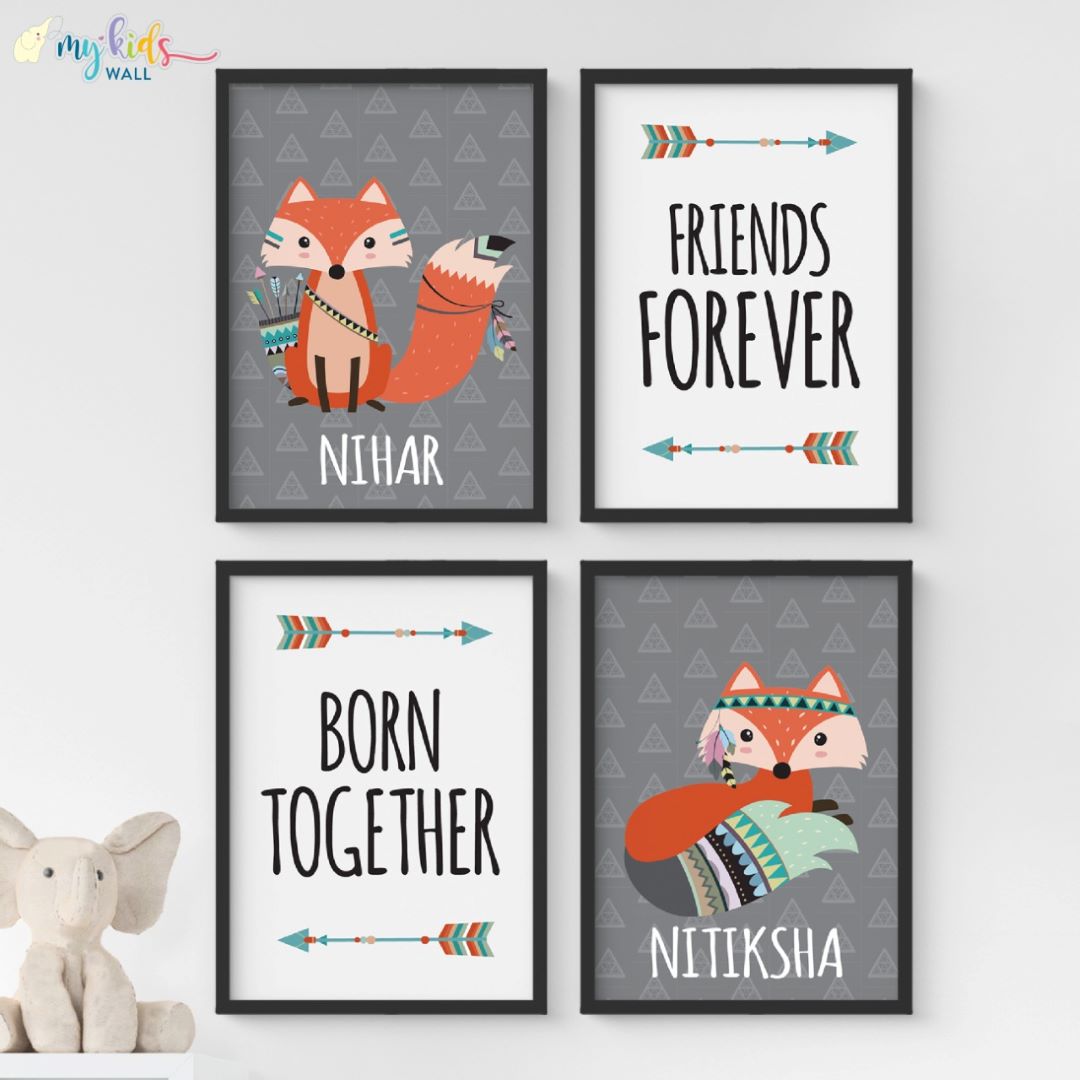 Born Together, Friends Forever Twins Personalised Wall Art (Framed Set of 4)