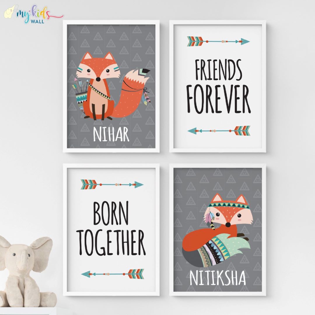 Born Together, Friends Forever Twins Personalised Wall Art (Framed Set of 4)