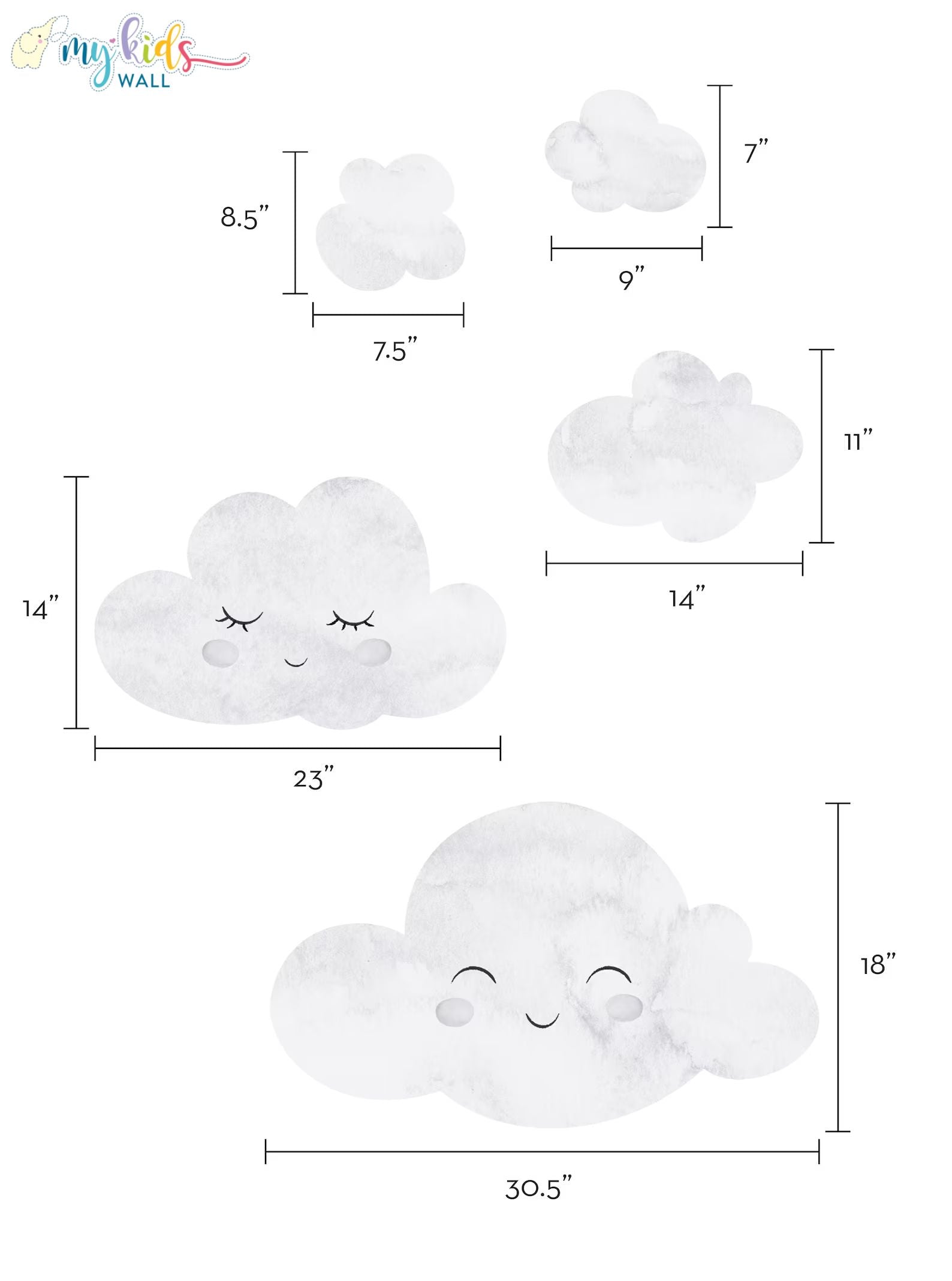 Watercolor Clouds with Heart Rain Wall Stickers size